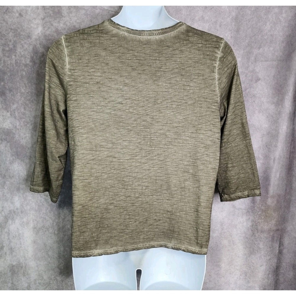CHICOS Green Womens Top Shirt Blouse Large/2 Sequin V-neck 3/4 Sleeve Cotton - Picture 2 of 8